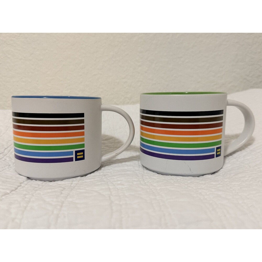 More Color More Pride Rainbow LGTBQ Mugs Coffee Cups Set of 2 Blue Green